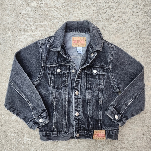 Vintage GUESS Kids Black Denim Jean Jacket, Sz 7 - Picture 1 of 8